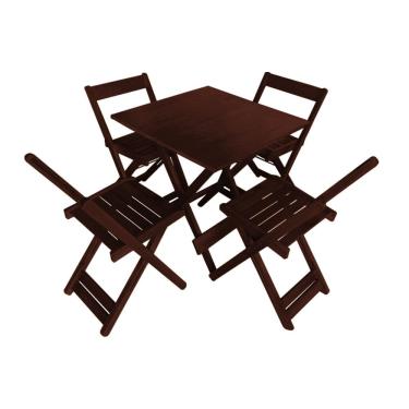 Imagem de Conjunto Mesa Bar Dobrável Madeira 70x70 com 4 Cadeiras Imbuia