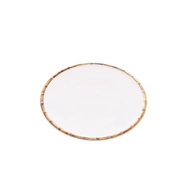 Imagem de Prato Raso Para Jantar Refeições Branco De Melamina Com Borda Bambu 27cm