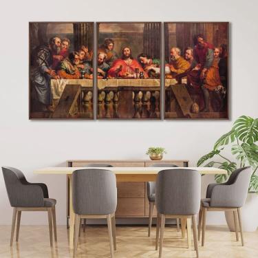 Imagem de Quadro Decorativo Religioso a Santa Ceia com 3 Telas para Sala Quarto Igreja 60cm X 90cm Tabaco