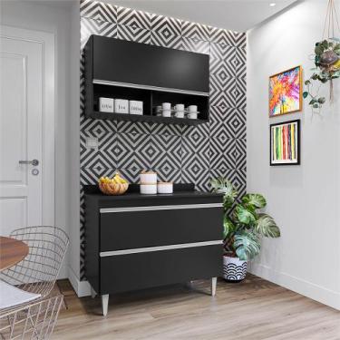 Imagem de Conjunto Balcão de Cozinha com Tampo Armário Aéreo Wollo MDP/BP Preto 