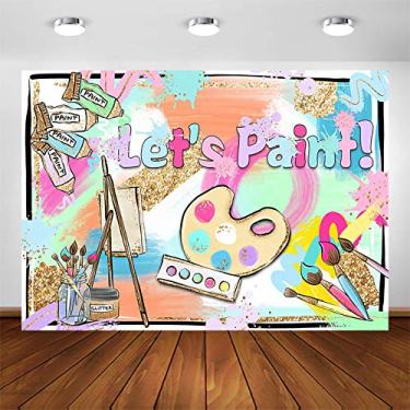 Imagem de Avezano Let's Paint Pano de fundo para festa de aniversário para meninas, decoração de festa, pintura, artista, evento, fotografia, arte, colorido, grafite, pincel de parede, bolo, mesa, banner