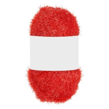 Imagem de PATIKIL 1 novelo de 109 metros, fio de poliéster brilhante Scrubbie fio de coração vermelho brilhante vidro para panos de prato crochê tricô cobertor tapete suéter cachecol chapéu, vermelho
