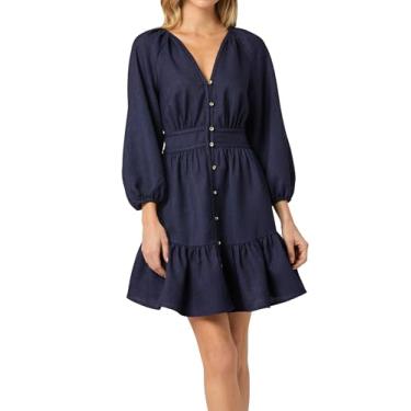 Imagem de Shoshanna Vestido feminino azul-marinho de linho, Azul marino, 38