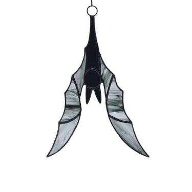 Imagem de Velasyart Ganchos de janela de vitrais de morcego, cateter de sol, ornamentos de morcego de Halloween maiores, decoração assustadora para casa