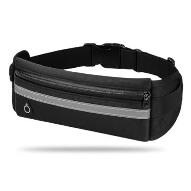 Imagem de Pochete Esportiva Corrida Fitness Impermeável Masculina e Feminina Unissex Porta Celular Dinheiro Cartão Anti Furto Material Refletivo Suporte para Garrafa Academia Bike Ciclismo Esportes (Preto)