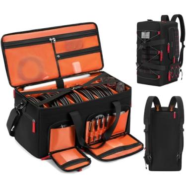 Imagem de BOSSTIN Bolsa Para Cabos De Dj, Mochila Organizadora Dj Com Divisórias Removíveis E Fundo Acolchoado, Mixer Acessórios Equipamentos Musicais Compartimento Laptop 15,6'', Preta