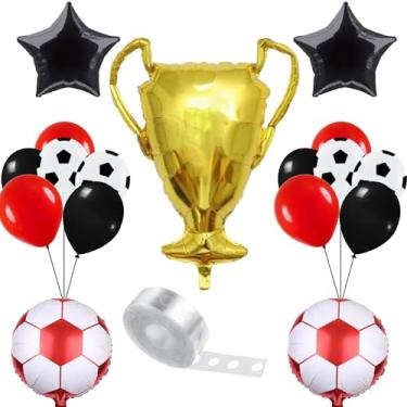 Imagem de Kit Decoração Festa Futebol: 2 Balão Metalizado Bola de Futebol +1 Balão Troféu +2 Balão Estrelas + 75 Balões Bexigas (Vermelho)