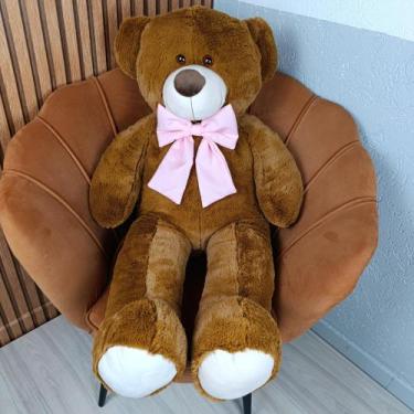 Imagem de Urso pelúcia grande Mel com laço removível chá revelação - Mini Fofos,