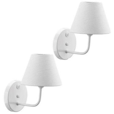 Imagem de Kit 2 Arandelas Brancas Interruptor Bivolt Parede Cúpulas Tecido Quartos Luminárias