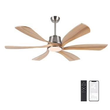 Imagem de WINGBO Ventilador De Teto Inteligente De 60" Com Luz, Luz Led Regulável, Controle Remoto De 6 Velocidades/App/Controle De Voz, Ventilador Com Lâminas De Madeira Maciça Para Quarto/Sala De Estar/Loj