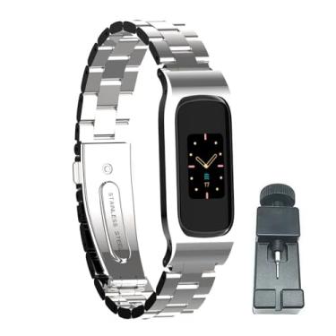 Imagem de T-BLUER Compatível com pulseiras Fitbit Luxe, pulseira de substituição de metal de aço inoxidável compatível com rastreador fitness de luxo, prata