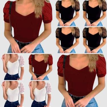 Imagem de Kit 10 Body Feminino Manga Curta Tule Bufante Poá Casual Elegante - Sw