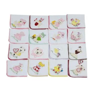 Imagem de Kit 5 Fralda Pano Bebê Bordada 70X70Cm Com Crochê Feminino - Dugu