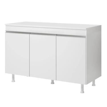 Imagem de Balcão Buffet Gabinete de Cozinha Lux 120cm 100% MDF Com Tampo 03 Portas Branco - Abmaza