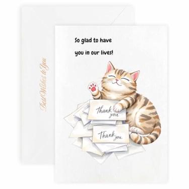 Imagem de MAGJUCHE Cartão de agradecimento para sobrinho – Selo e envelope de cera elegante, papel de 300 g/m², impressão vívida de 600 DPI, 12 x 17 cm, design de gato pequeno