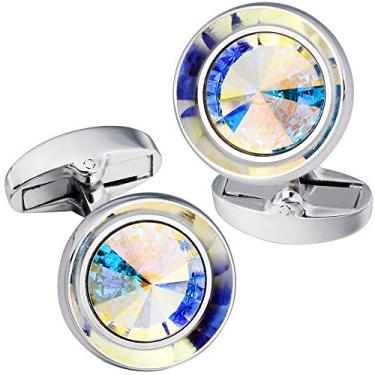 Imagem de Abotoaduras HAWSON para homens - Camisa masculina de cristal Swarovski multicolorido com abotoaduras francesas para negócios de casamento regular Multicor
