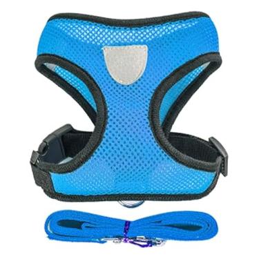 Imagem de Coleira Peitoral Com Guia para Cães E Gatos Colete Respirável Regulável (Azul,L (4-6kg))