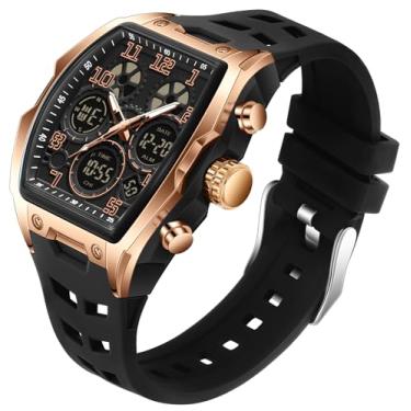 Imagem de Relógios masculinos exclusivos retangulares militares analógicos digitais esportivos ao ar livre relógio de pulso branco com alarme, cronômetro, contagem regressiva, carrilhão de hora em hora, relógio