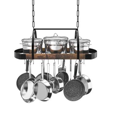 Imagem de Chloraeon Rack de panela pendurado, rack de teto de 81 cm para cozinha, cabide de panela que economiza espaço com 16 ganchos S destacáveis, estrutura de metal resistente, estilo industrial, para