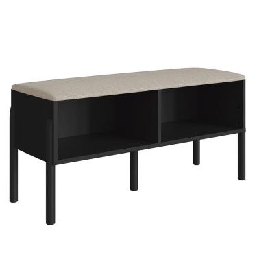 Imagem de Banco Sapateira Estofada Para Quarto Pés Madeira Arlo A10 Nero-preto - Mpozenato