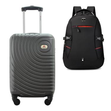 Imagem de Kit Mala de Bordo Viagem 10kg Rodas 360º Rígida ABS Cadeado Segredo Gladiador A7MB com Mochila Executiva para Notebook