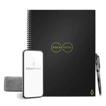 Imagem de Rocketbook Caderno reutilizável inteligente com 1 caneta Pilot Frixion e 1 pano de microfibra, 21,5 x 27,9 cm, Infinity Black
