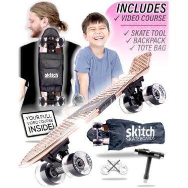 Imagem de SKITCH Conjunto completo de presente de skate para todas as idades | Mini cruiser board cromado de 56 cm x 15 cm + mochila de skate + rolamentos ABEC 9 + ferramenta de skate + bolsa sacola | Skates
