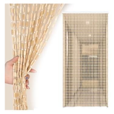 Imagem de Cortina de contas de madeira para entrada ou divisória Cortinas de contas de bambu natural feitas à mão com 120 fios, ideal para quarto, cozinha, pátio, varanda, tela suspensa com contas de cordão