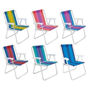 Imagem de Kit 06 Cadeiras Praia Alta Aluminio Sortida Varias Cores Mor