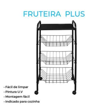 Imagem de Fruteira De Chão Com Rodinhas 3 Andares Aço Multiuso Cozinha - GIFT HO