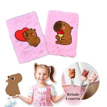 Imagem de Caderno Agenda Capivara C/ Caneta Infantil Fofo Pelúcia Papelaria Kawa