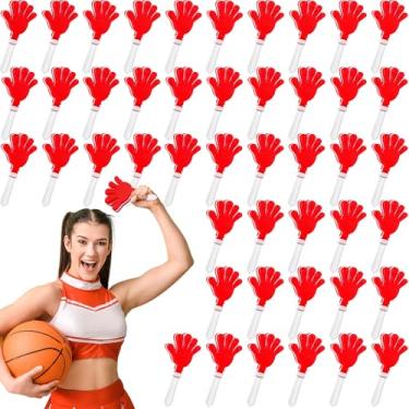 Imagem de 48 peças de aplausos de mão a granel 19 x 8 cm para fazer barulho, lembrancinhas de festa, aplausos, barulho, para aniversários, prêmios, sala de aula, futebol, eventos esportivos, suprimentos de torcida (vermelho, branco)