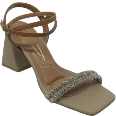 Imagem de Sandália Vizzano Feminina Couro Pelica com Tira de Strass e Salto 8 cm