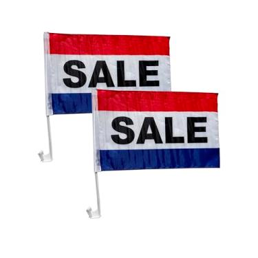 Imagem de Julysgift Pacote com 2 bandeiras patrióticas para janela de carro, 30 x 43 cm, unilateral, bandeiras publicitárias para promoção de marketing de revendedor de automóveis (bandeira de venda RWB)