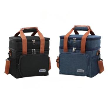 Imagem de Bolsa Termica Expansível De Grande Capacidade Para Piquenique Adequado Para Viagens Ao Ar Livre Na Praia ychen(Kit 2 Preto E Azul)