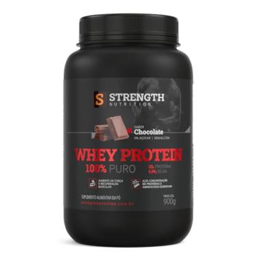 Imagem de Whey Protein 100% Puro 900g – Strength Nutrition | 25g de Proteína por Porção | WPC Concentrado | Sem Açúcares | Sem Glúten | (900g, Chocolate)