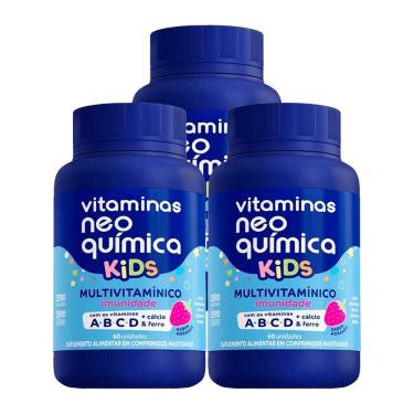 Imagem de Kit 3 und Vitaminas Neo Química Kids Morango Mastigável c/ 60cpr