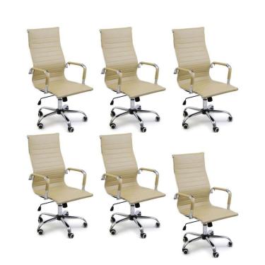 Imagem de Kit 6 Cadeiras De Escritório Esteirinha Giratória Ergonômica Alta Bege