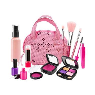 Imagem de Kit De Maquiagem Falsa Lavável Portátil Infantil 11 21 Peças Com Bolsa