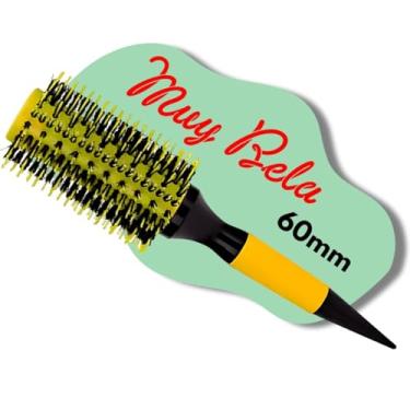 Imagem de Escova de Cabelo Profissional Redonda Cerdas Javali e Nylon (Amarelo, 60mm)