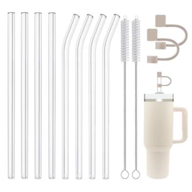 Imagem de Canudo de vidro de substituição compatível com Stanley Copo de copo de 850 g, canudo reutilizável com capas e escova de limpeza, 12 peças