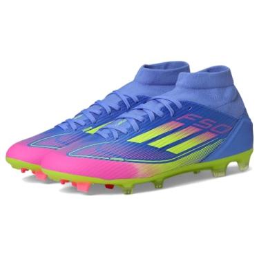 Imagem de adidas Chuteira feminina F50 League Mid Top Firm Multi Ground Soccer Cleats, Blue Fusion/Limão lúcido/Rosa lúcido, 35