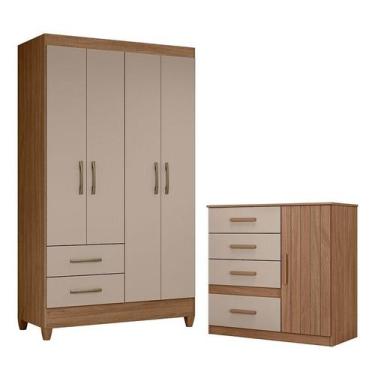 Imagem de Guarda Roupa Solteiro Chile e Cômoda Vênus Carvalho Fendi  Moval