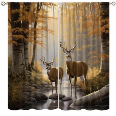 Imagem de Cortina de veado da floresta, vintage rústica fazenda árvores de outono lagos alces caçando animais blackout, cortinas com isolamento térmico para sala de estar, quarto, casa de banho rústica 107 x