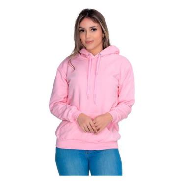 Imagem de Moletom Liso Flanelado Feminino Blusa De Frio Canguru - Core Base, Ros