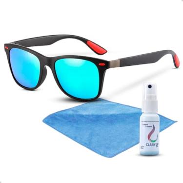 Imagem de Kit Óculos De Sol Polarizado Masculino Esportivo + Spray Limpa Lentes e Flanela Macia (AZUL)