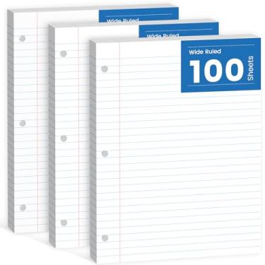 Imagem de Papel de folha solta, papel para caderno de 300 folhas, papel para fichário perfurado com 3 furos, papel de enchimento de 20 x 28 cm, papel pautado largo de 21 x 28 cm, papel pautado para fichário de