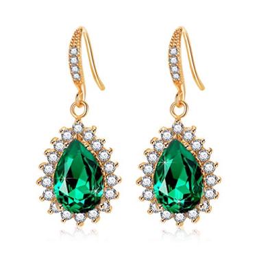 Imagem de Brincos de cristal Swarovski Halo em formato de gota para mulheres, joia hipoalergênica banhada a ouro rosa 14K