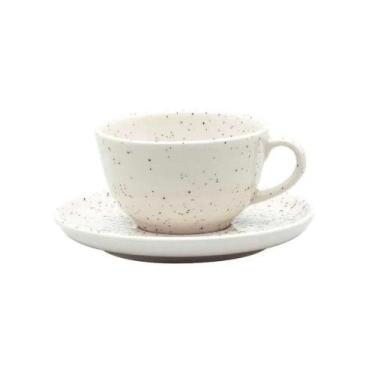 Imagem de Xícara Para Chá Com Pires Em Cerâmica Flat Chuvisco 200ml Oxford