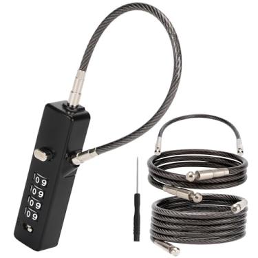 Imagem de Cadeado de cabo combinado - 3 fechaduras retráteis (30 cm, 59,9 cm, 120 cm) para bicicleta, esqui, cerca, armário, porta - código de segurança de 4 dígitos - durável e ajustável - preto (1 pacote)